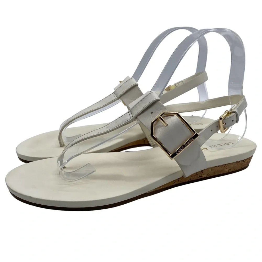 Cole Haan Womens Shoes Francine White Leather Sandals Buckle Casual Neutral Sz 7